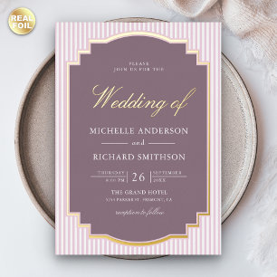 Invitation En Aluminium Mariage Photo Rayé Lavande Pastel Or