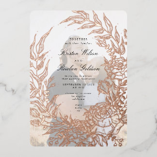 Invitation En Aluminium Mariage photo rose Gold Flower Wreath Emerald