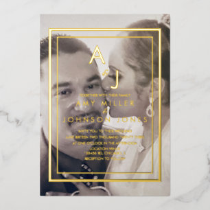 Invitation En Aluminium Mariage photo simple Bordure or Pressé