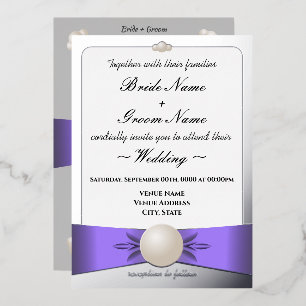 Invitation En Aluminium Mariage photo Sleek Lavender & Silver Pearl Ribbon