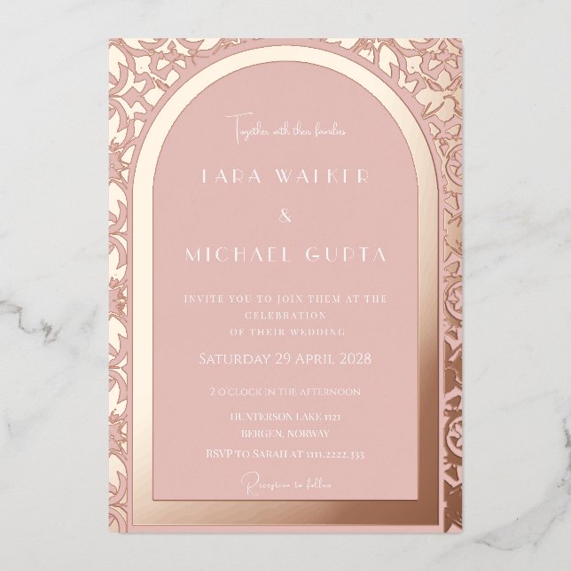 Invitation En Aluminium Mariage Prestigieux en Or Rose (Solide) (Recto)