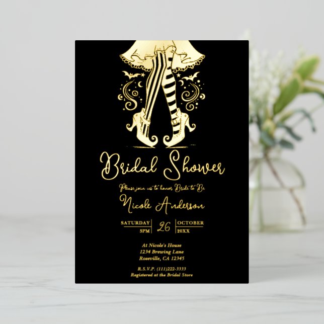 Invitation En Aluminium Mariage Réel Doré Sorcière (Debout devant)
