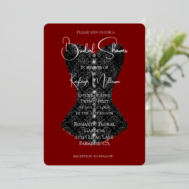 Invitation En Aluminium Mariage Robe de soirée Corset Noir (Debout devant)