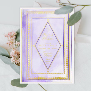 Invitation En Aluminium Mariage romantique antique Livre Violet Doré
