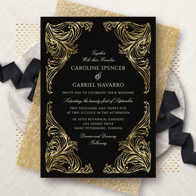 Invitation En Aluminium Mariage Romantique Baroque Orné (Créateur téléchargé)