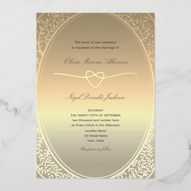 Invitation En Aluminium Mariage Romantique Luxueux en Or (Recto)