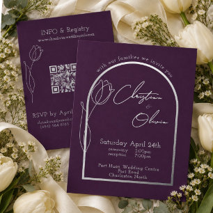 Invitation En Aluminium Mariage romantique Tulipe Aubergine Argenté