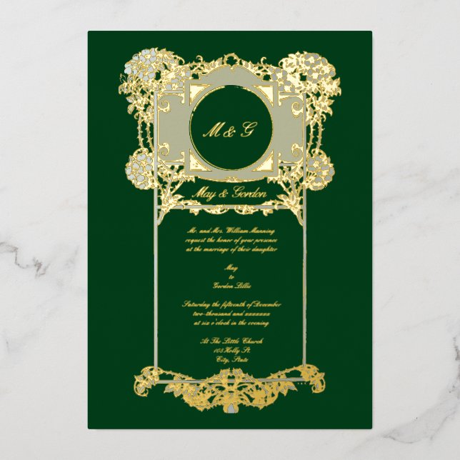 Invitation En Aluminium Mariage Rose Art Nouveau vintage (Recto)