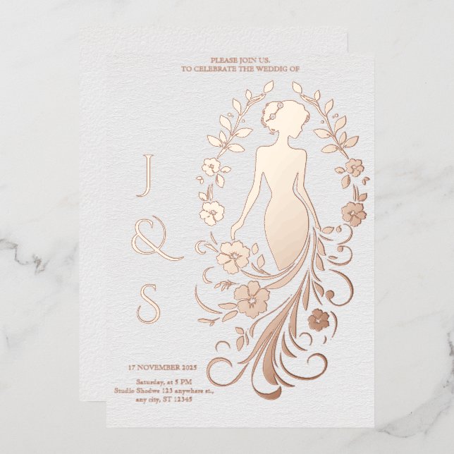 Invitation En Aluminium Mariage rose de mariée Gold Foil (Recto/Verso)