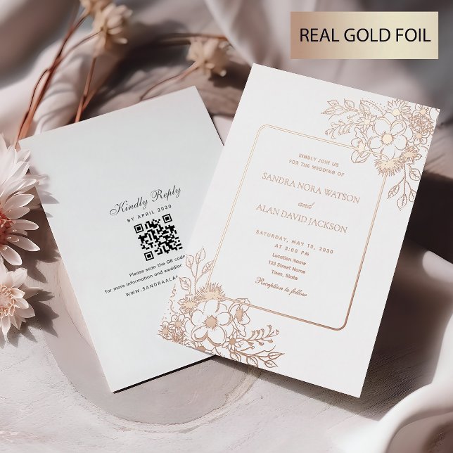 Invitation En Aluminium Mariage Rose Doré Floral (Créateur téléchargé)