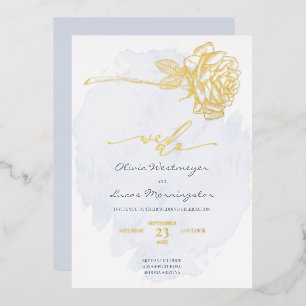 Invitation En Aluminium MARIAGE    Rose doré sur fond bleu poussiéreux