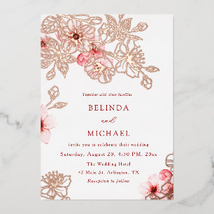 Invitation En Aluminium Mariage Rose Gold Fleur de Cerisier Rose