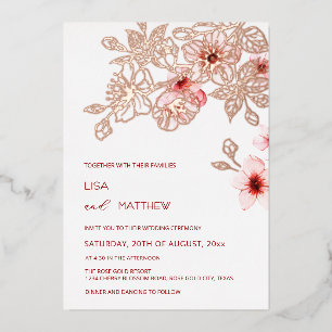 Invitation En Aluminium Mariage Rose Gold Fleur de Cerisier Rose