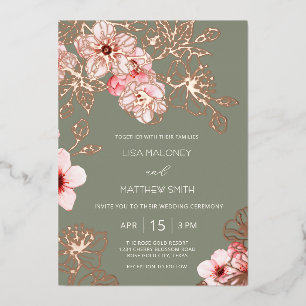 Invitation En Aluminium Mariage Rose Gold Fleur de Cerisier Rose