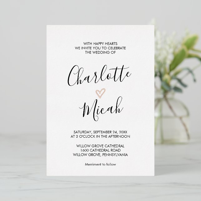Invitation En Aluminium Mariage Rose Gold Foil  (Debout devant)