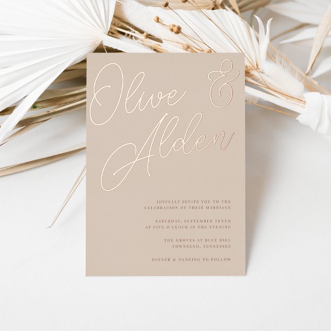 Invitation En Aluminium Mariage | Rose Gold Script (Créateur téléchargé)