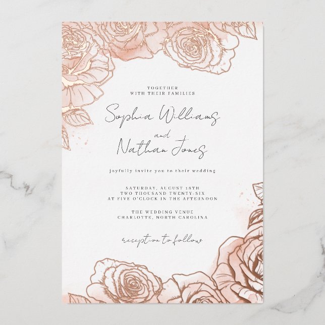Invitation En Aluminium Mariage Rose Pêche Blush Rose  (Recto)