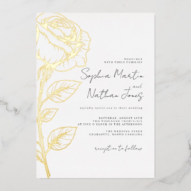 Invitation En Aluminium Mariage Rose Real Gold Foil (Recto)