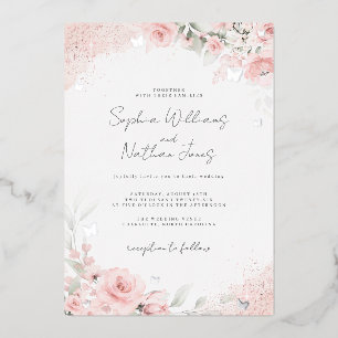 Invitation En Aluminium Mariage Rose rose pâle en argent