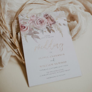 Invitation En Aluminium Mariage Rose Rose réel Gold & Blush