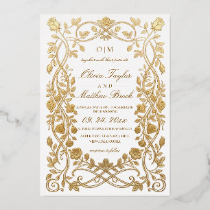 Invitation En Aluminium Mariage Roses Blanches & Dorées Ornées Royales