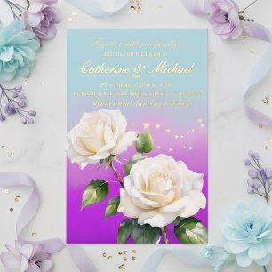 Invitation En Aluminium Mariage Roses Ombrées Aquarelle Bleu Rose Violet