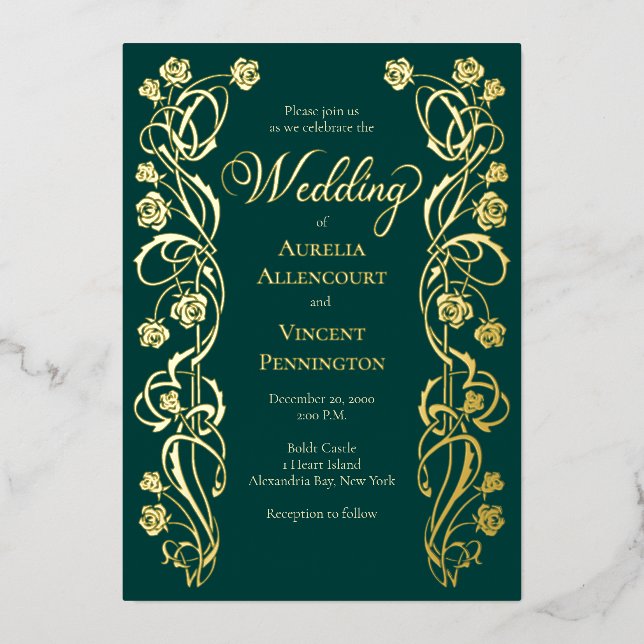 Invitation En Aluminium Mariage Roses Royales Médiévales (Recto)