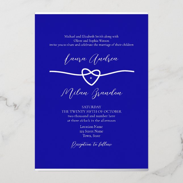 Invitation En Aluminium Mariage Royal Bleu Argent (Recto)