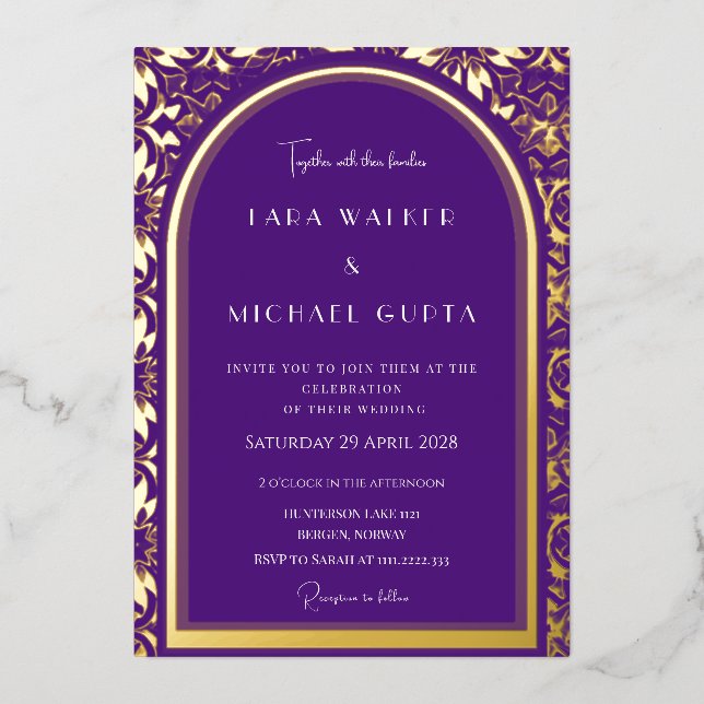 Invitation En Aluminium Mariage Royal Violet (Points Rétro) (Recto)