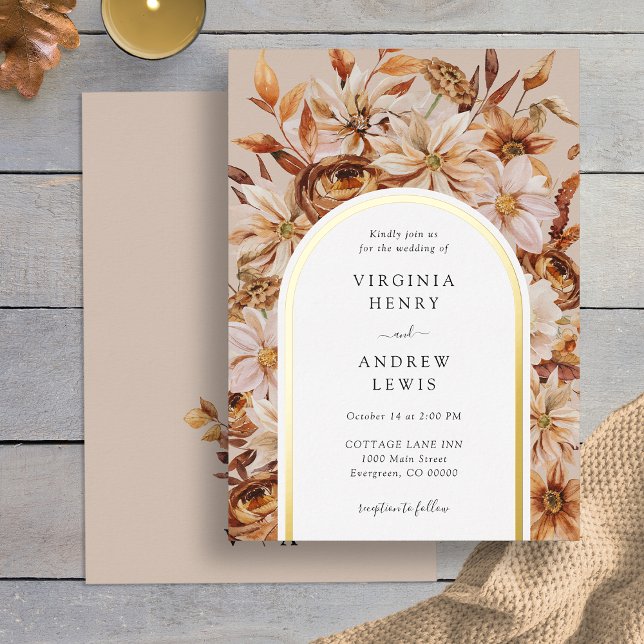 Invitation En Aluminium Mariage rustique d'automne (Rustic Watercolor Fall Leaves Taupe Wedding Foil Invitation by Painted Paperie
)