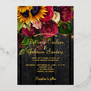 Invitation En Aluminium Mariage rustique d'automne avec tournesol et roses