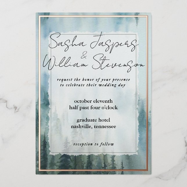 Invitation En Aluminium Mariage rustique de la forêt de Misty (Recto)