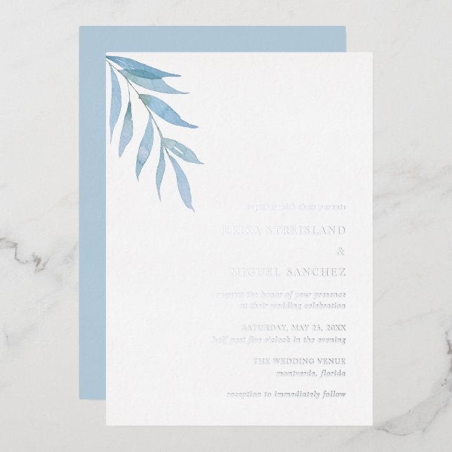 Invitation En Aluminium Mariage rustique Dusty Bleu Botanique Élégant (Recto/Verso)
