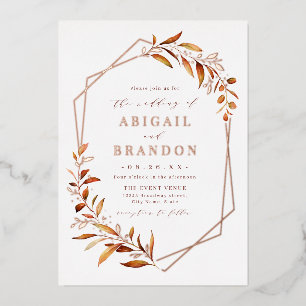 Invitation En Aluminium Mariage rustique géométrique rose gold et verdure 