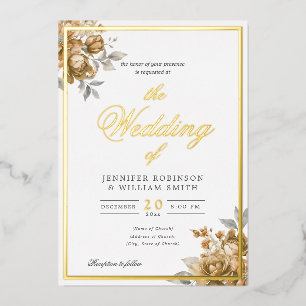 Invitation En Aluminium Mariage Script Élégant Floral Rustique Naturel Or