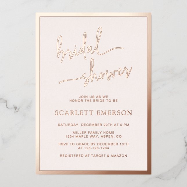Invitation En Aluminium Mariage Script Rose Gold (Recto)