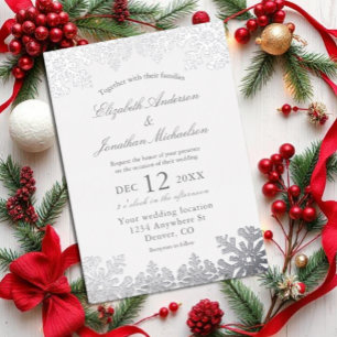Invitation En Aluminium Mariage Silver Winter Snowflake