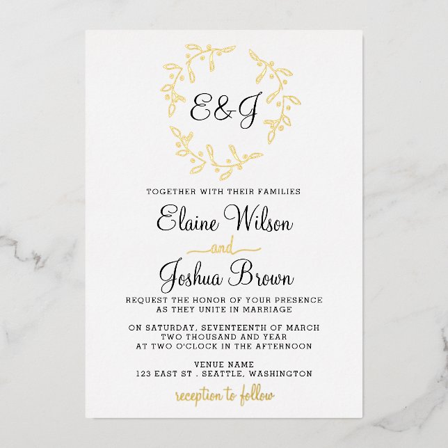 Invitation En Aluminium Mariage simple de couronne de monogramme (Recto)