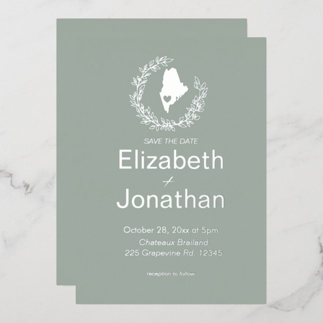 Invitation En Aluminium Mariage simple de destination avec silhouette de l (Recto/Verso)