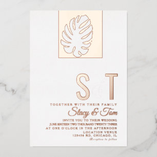 Invitation En Aluminium Mariage simple feuille Monstera Pressé