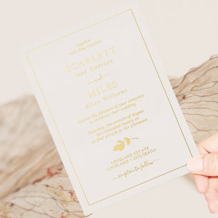 Invitation En Aluminium Mariage Simple Feuilles Dorées