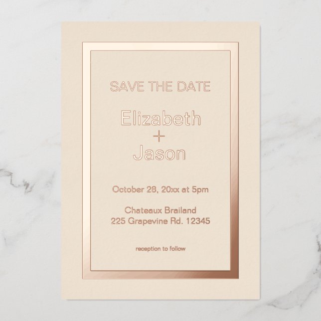 Invitation En Aluminium Mariage simple lin toile de lin rose gold  (Recto)