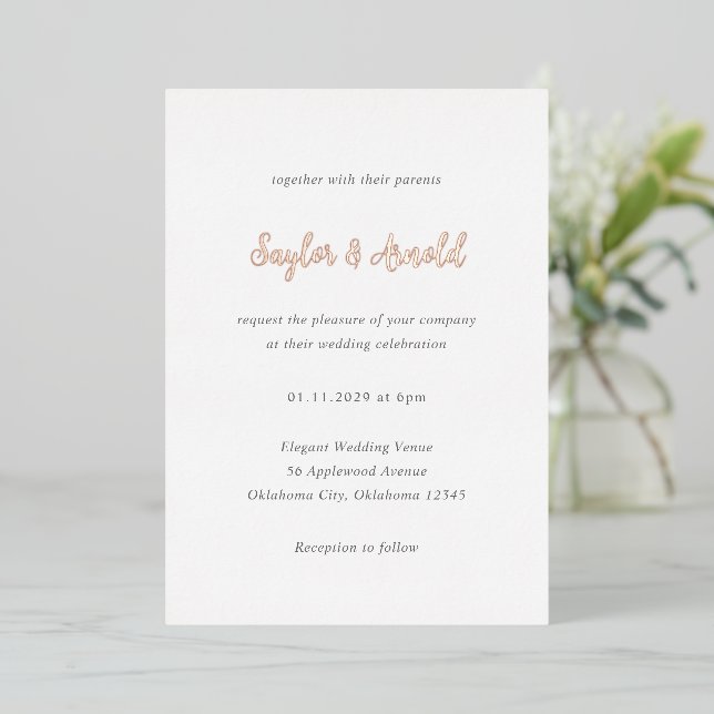 Invitation En Aluminium Mariage Simple Moderne (Debout devant)