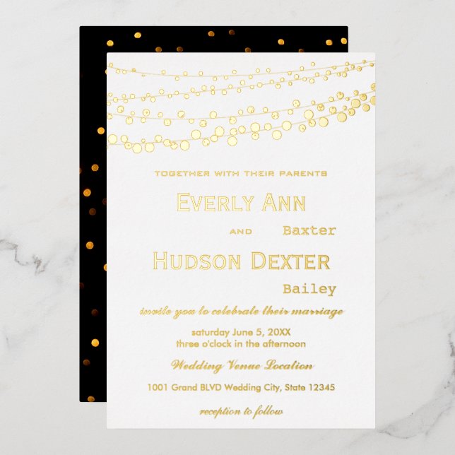 Invitation En Aluminium Mariage simple moderne Gold Galaxy (Recto/Verso)