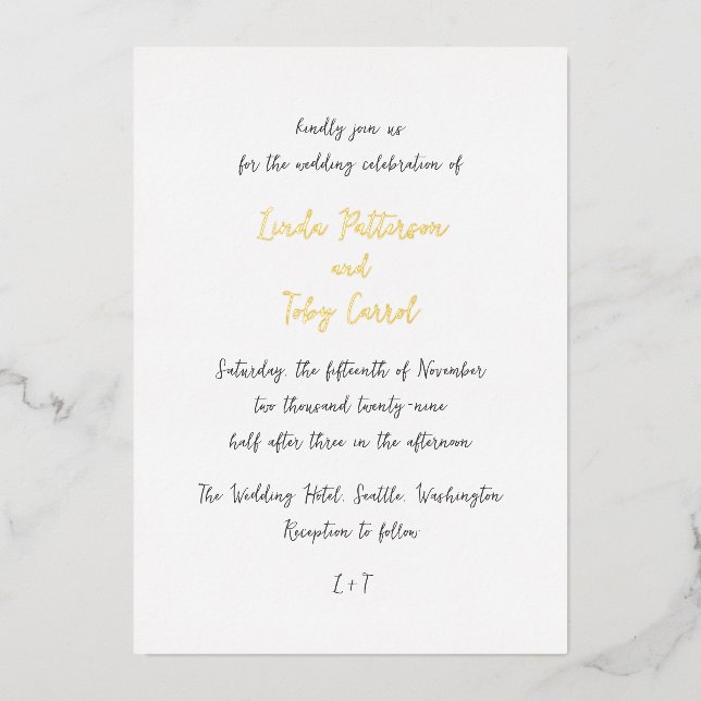 Invitation En Aluminium Mariage Simple Moderne Manuscrit (Recto)