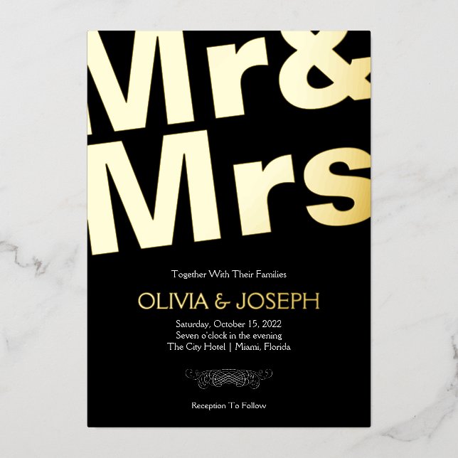 Invitation En Aluminium Mariage simple Photo Gold (Recto)