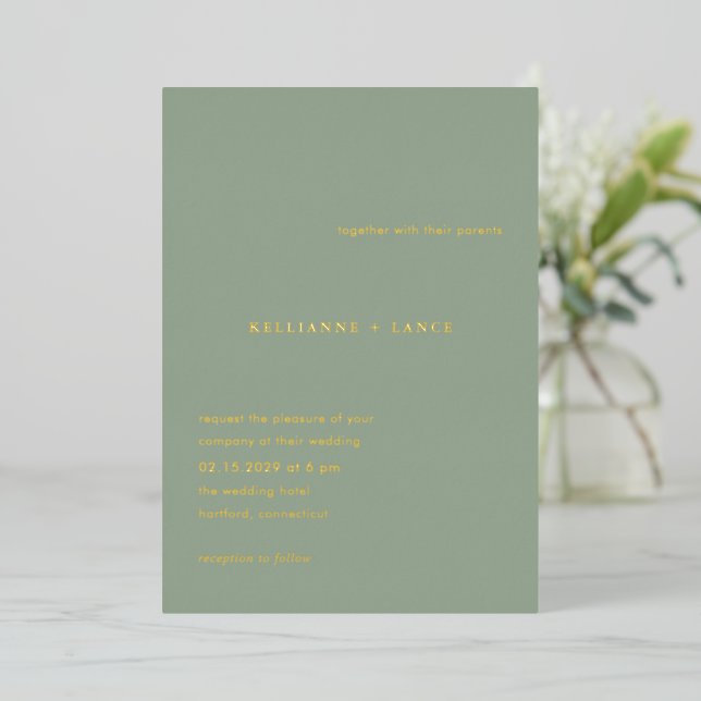 Invitation En Aluminium Mariage Simple Vert Sauge Moderne (Debout devant)