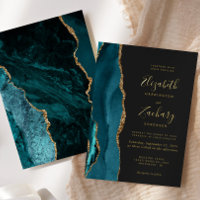Mariage sombre moderne sarcelle bleu or agate