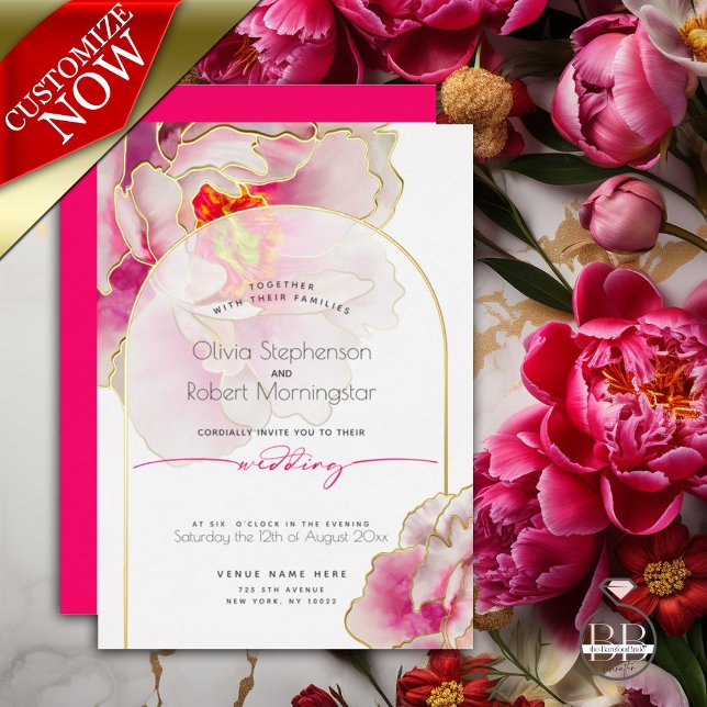 Invitation En Aluminium Mariage | Superbe Pivoine Cramoisie Brillante Auda (Easy to Personalize Template - Part of a matching wedding suite)