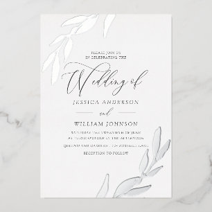 Invitation En Aluminium Mariage Suprême Élégant, Feuilles Pressées D'Argen